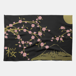 桜とゴールドブラックの日本屏風 キッチンタオル