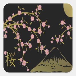 桜とゴールドブラックの日本屏風 スクエアシール
