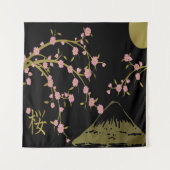 桜とゴールドブラックの日本屏風 タペストリー (正面)