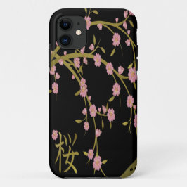 桜とゴールドブラックの日本屏風 iPhone 11 ケース