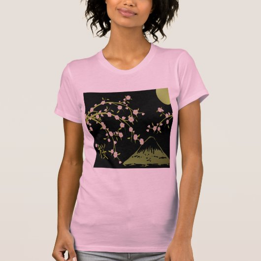 桜とゴールドブラックの日本屏風 Tシャツ (正面)