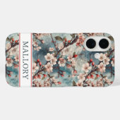 桜とティールサクラプリントのモノグラム入り Case-Mate iPhoneケース (裏面 (横))