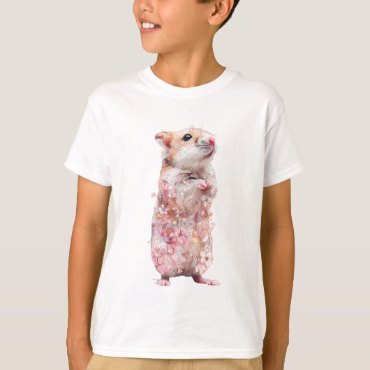 桜とハムスターの水彩画 キッズ Tシャツ (正面)