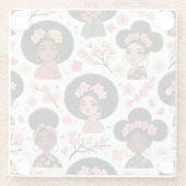 桜とパフ – アフロのパフと黒い女の子 ガラスコースター (裏面)