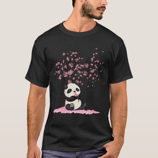 桜とパンダのデザイン Tシャツ (正面)