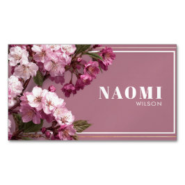 桜とフクシアのゴールドフレームフラワー マグネット名刺