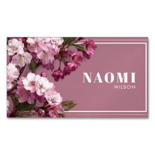 桜とフクシアのゴールドフレームフラワー マグネット名刺