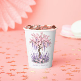 桜とラベンダーの木のウェディング 紙コップ