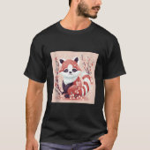 桜とレッサーパンダの美しいプリント Tシャツ (正面)