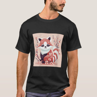 桜とレッサーパンダの美しい作品 Tシャツ