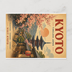 桜と古都京都の旅行ポスター シーズンポストカード