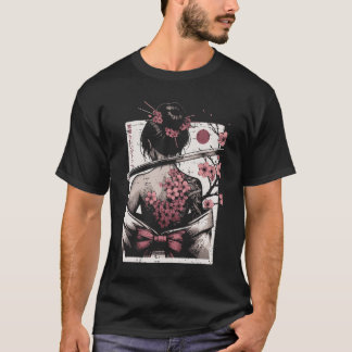 桜と日本人女性　タトゥーアート　芸者　女性 Tシャツ