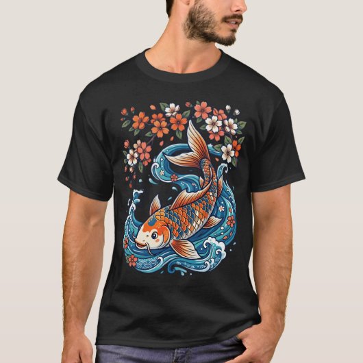 桜と流水の和柄デザイン Tシャツ (正面)
