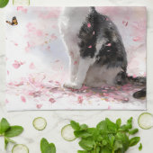 桜と猫と蝶々（１） キッチンタオル (折り畳み)