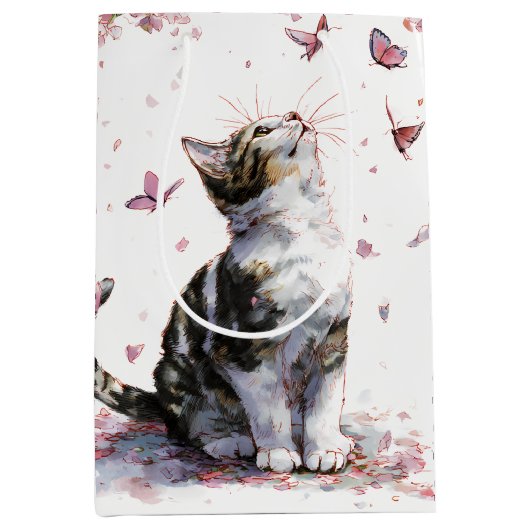 桜と猫と蝶 (10) ミディアムペーパーバッグ (正面)