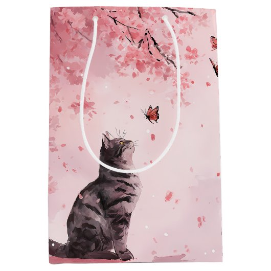 桜と猫と蝶 (12) ミディアムペーパーバッグ (正面)