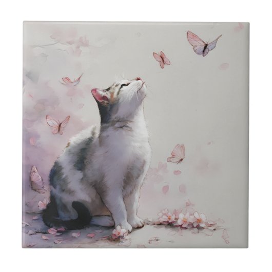 桜と猫と蝶 (13) タイル (正面)