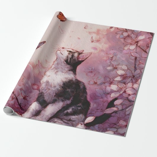 桜と猫と蝶 (2) ラッピングペーパー (アンロールド)