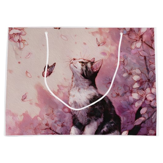 桜と猫と蝶 (2) ラージペーパーバッグ (正面)