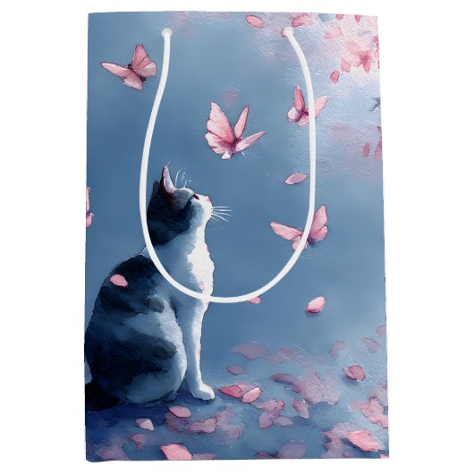 桜と猫と蝶 (4) ミディアムペーパーバッグ (正面)