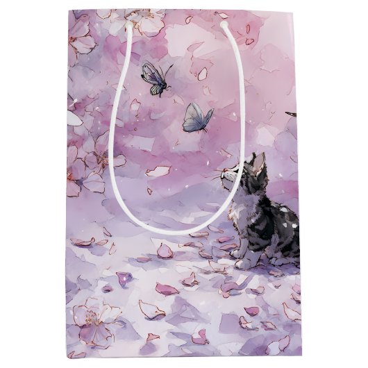 桜と猫と蝶 (5) ミディアムペーパーバッグ (正面)