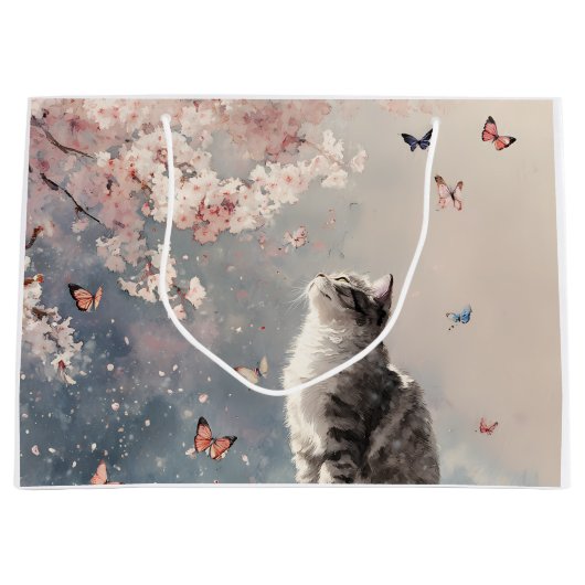 桜と猫と蝶 (6) ラージペーパーバッグ (正面)