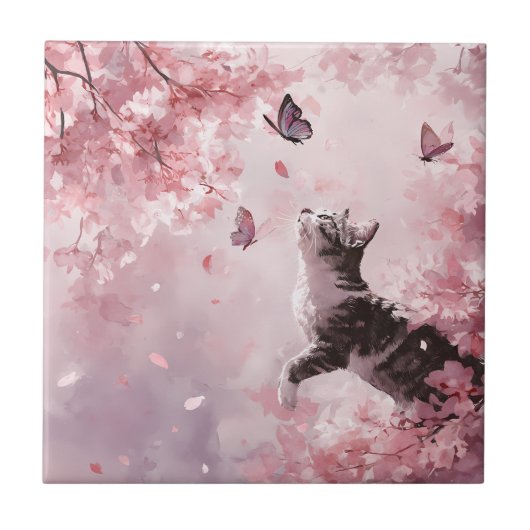 桜と猫と蝶 (7) タイル (正面)