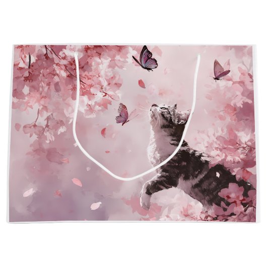 桜と猫と蝶 (7) ラージペーパーバッグ (正面)