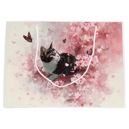 桜と猫と蝶 (8) ラージペーパーバッグ (正面)