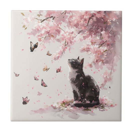 桜と猫と蝶 (9) タイル (正面)