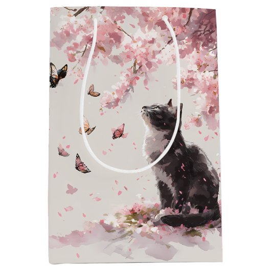 桜と猫と蝶 (9) ミディアムペーパーバッグ (正面)