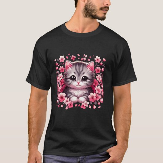 桜と猫の子猫 Tシャツ (正面)