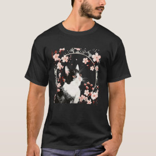 桜と花柄の子猫愛好家 和風アート かわいい猫 Tシャツ