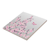 桜と蝶の花柄 ピンクグレー タイル (側面)