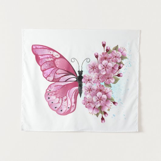 桜と蝶の花 タペストリー (正面(横))