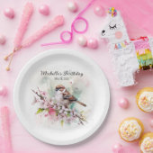 桜と雀のスプリングバースデー 名前入り ペーパープレート (パーティー)