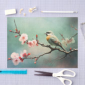 桜と雀のターコイズブルーの空の鳥の花 薄葉紙 (クラフト)