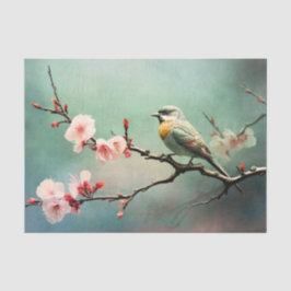 桜と雀のターコイズブルーの空の鳥の花 薄葉紙
