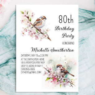 桜と雀の80歳の誕生日 招待状