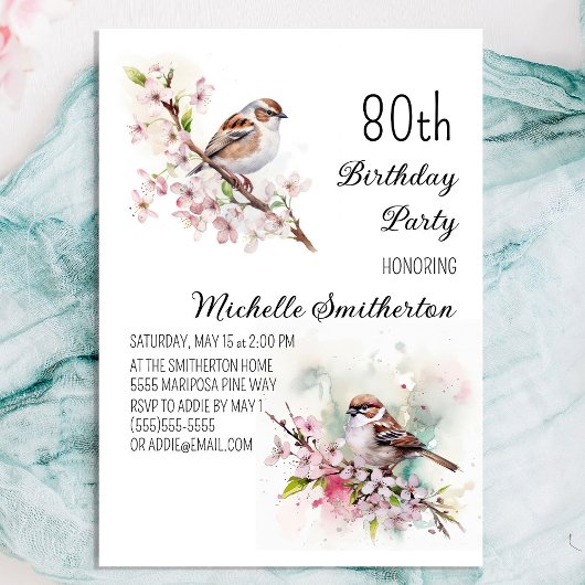 桜と雀の80歳の誕生日 招待状