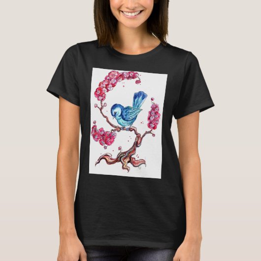 桜と青い鳥 Tシャツ (正面)