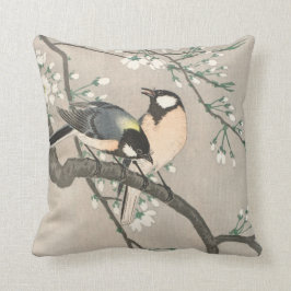 桜と鳥のビンテージ画 クッション