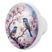 桜と鳥の和風家具取っ手 セラミックノブ (右)