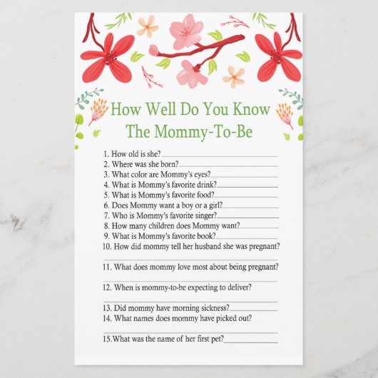 桜どのように良い知っている赤ちゃんシャワーのゲーム (正面)