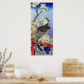 桜にハヤブサ、《鳥》ハヤブサとさくらんぼの花、北斎浮世絵 ポスター (キッチン)