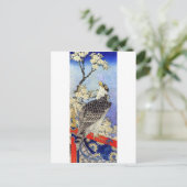 桜にハヤブサ、《鳥》ハヤブサとさくらんぼの花、北斎浮世絵 ポストカード (スタンド正面)