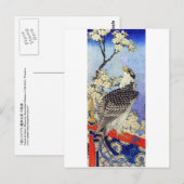 桜にハヤブサ、《鳥》ハヤブサとさくらんぼの花、北斎浮世絵 ポストカード (正面/裏面)