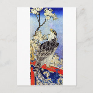 桜にハヤブサ、《鳥》ハヤブサとさくらんぼの花、北斎浮世絵 ポストカード