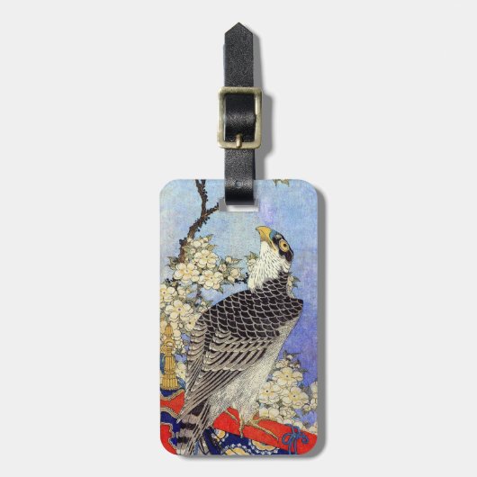 桜にハヤブサ、《鳥》ハヤブサ及び桜、Hokusai、Ukiyo-e ラゲッジタグ (正面縦)