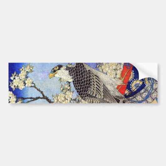 桜にハヤブサ, Falcon & Cherry Blossoms, Hokusai, Ukiyo-e バンパーステッカー (正面)